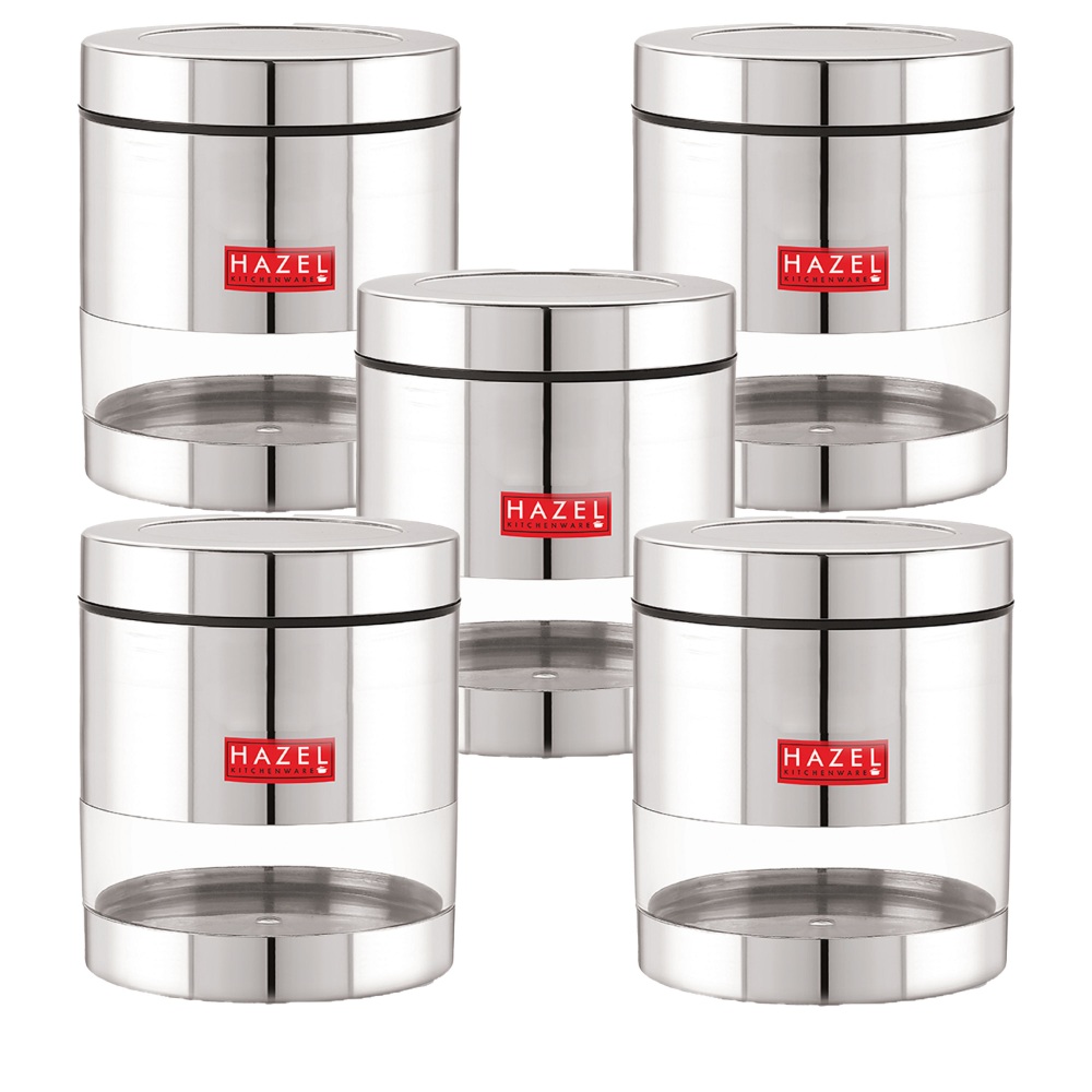 HAZEL Stainless Steel Container Set | Steel Container For Kitchen Storage Set | Multipurpose Storage Box for Kitchen I, 500 ML, Set of 5