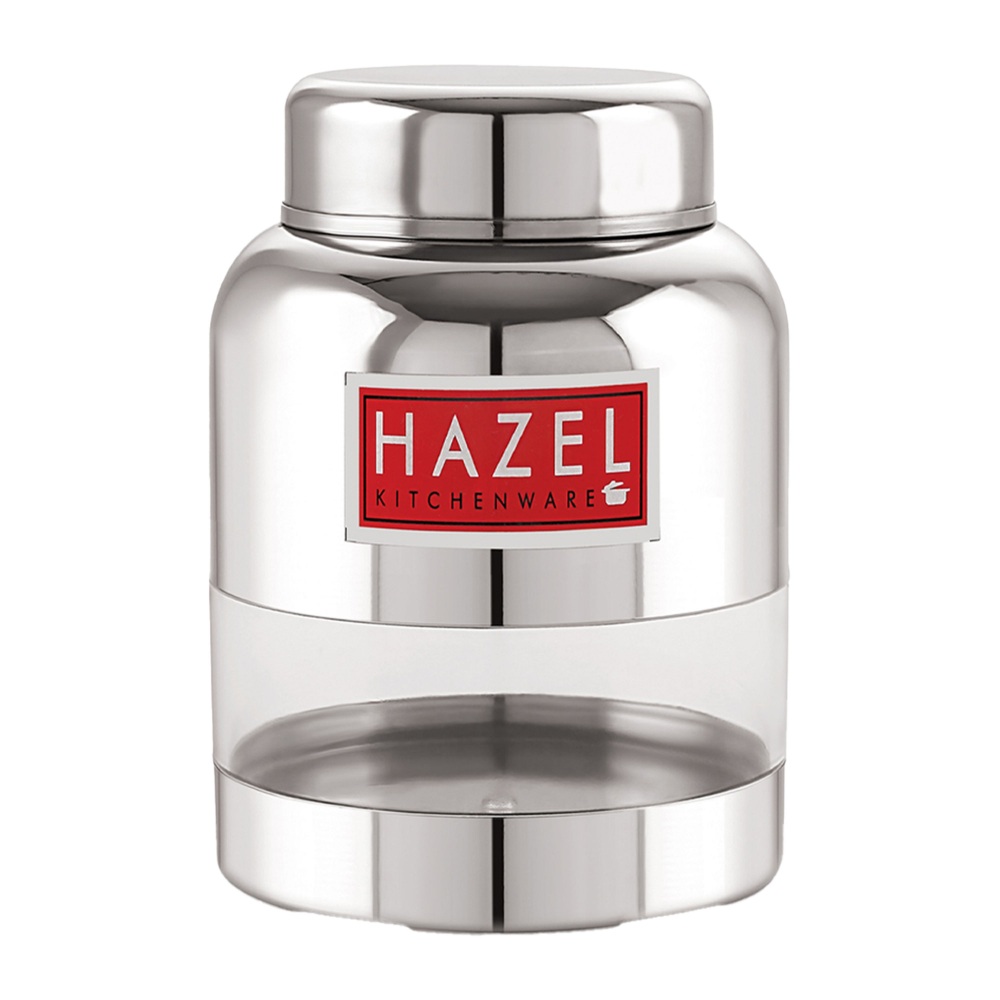 HAZEL Stainless Steel Container Set | Barni Shape See Through Container with Glossy Finish  |Transparent Multipurpose Storage Box for Kitchen, 350 ML, Set of 5