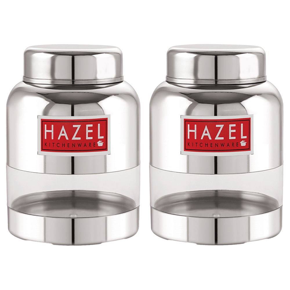 HAZEL Stainless Steel Container Set | Barni Shape See Through Container with Glossy Finish  |Transparent Multipurpose Storage Box for Kitchen, 350 ML, Set of 2