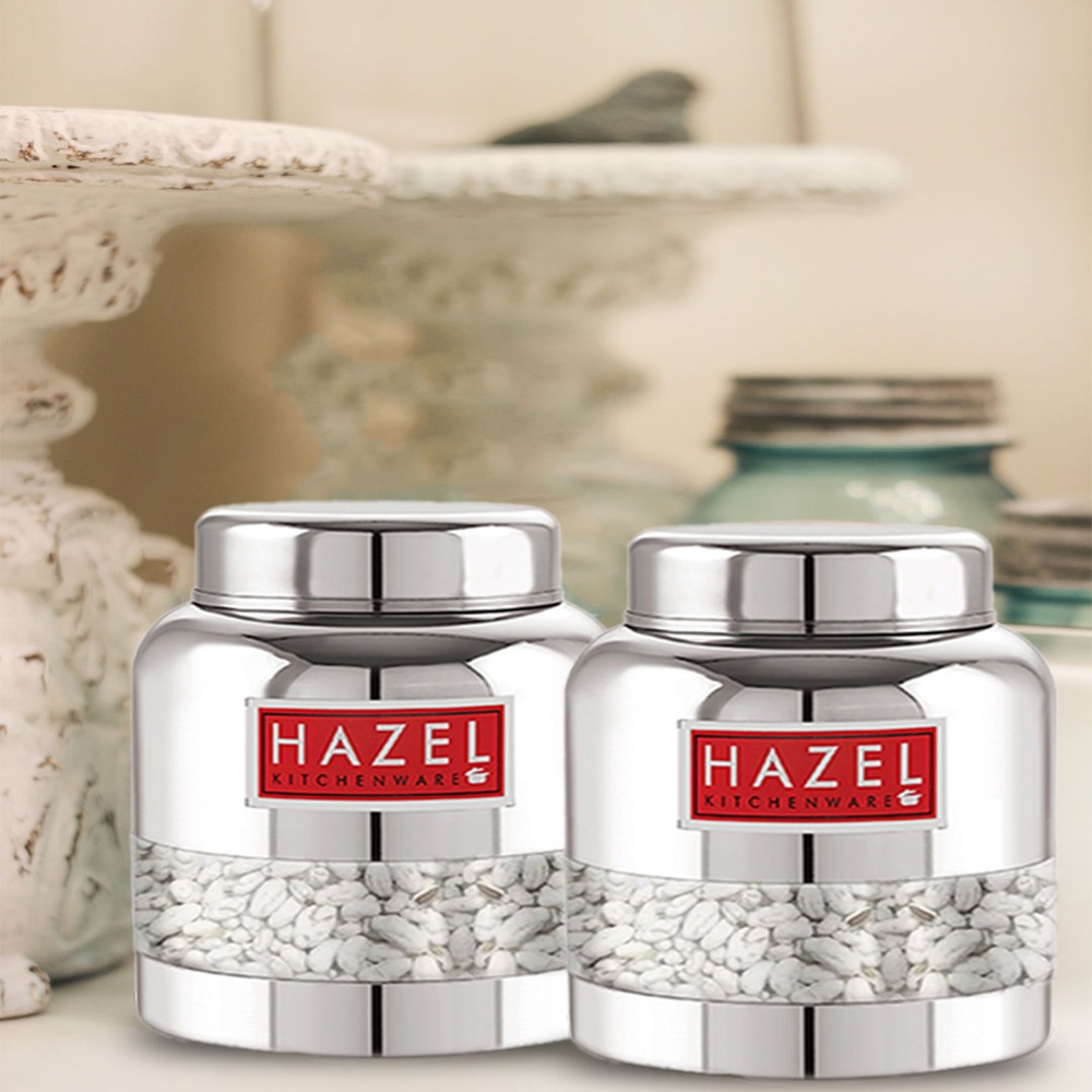 HAZEL Stainless Steel Container Set | Barni Shape See Through Container with Glossy Finish  |Transparent Multipurpose Storage Box for Kitchen, 350 ML, Set of 2