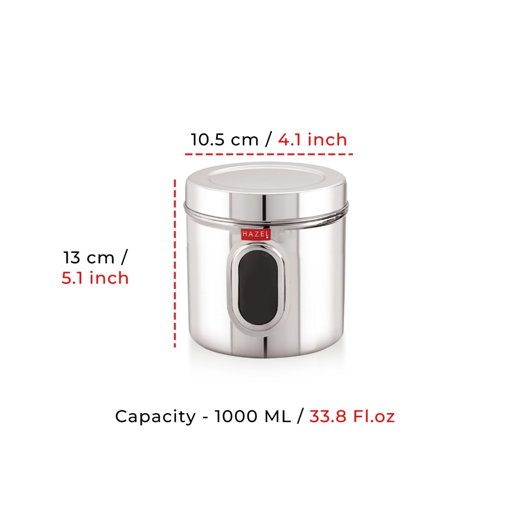 HAZEL Steel Kitchen Storage Containers | Tranparent Air Tight Containers for Storage, 1000 ML