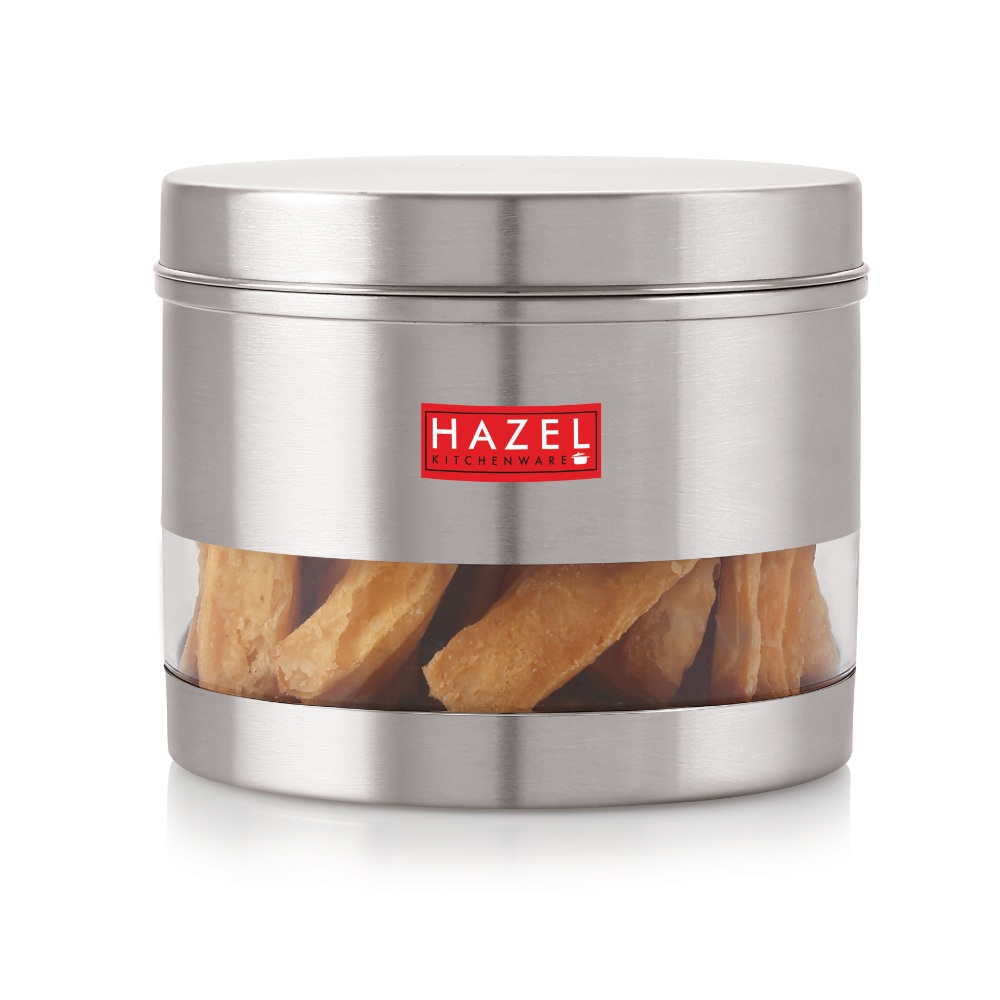 HAZEL Stainless Steel Containers Set For Kitchen Storage Transparent See Through Matt Finish Storage Jars Dabba, Set of 3, 1500 ML Each, Silver