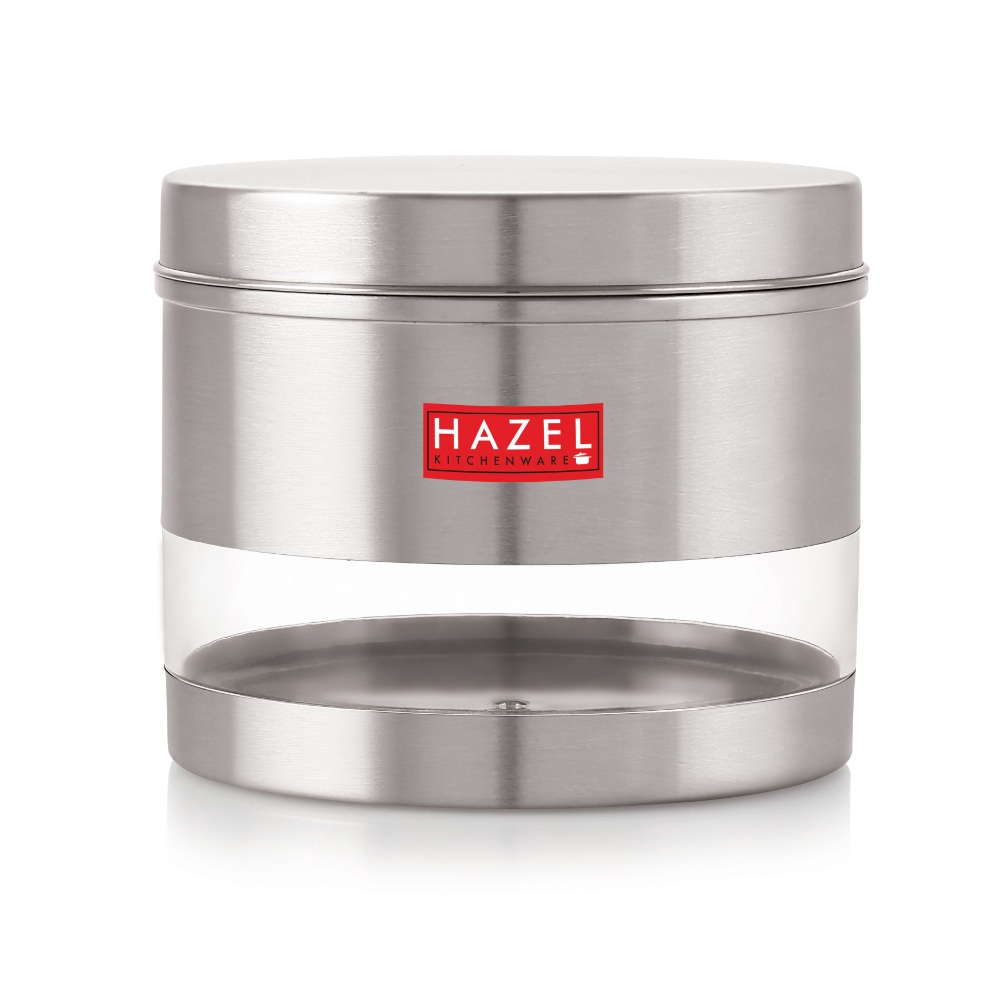 HAZEL Stainless Steel Containers Set For Kitchen Storage Transparent See Through Matt Finish Storage Jars Dabba, Set of 3, 1500 ML Each, Silver