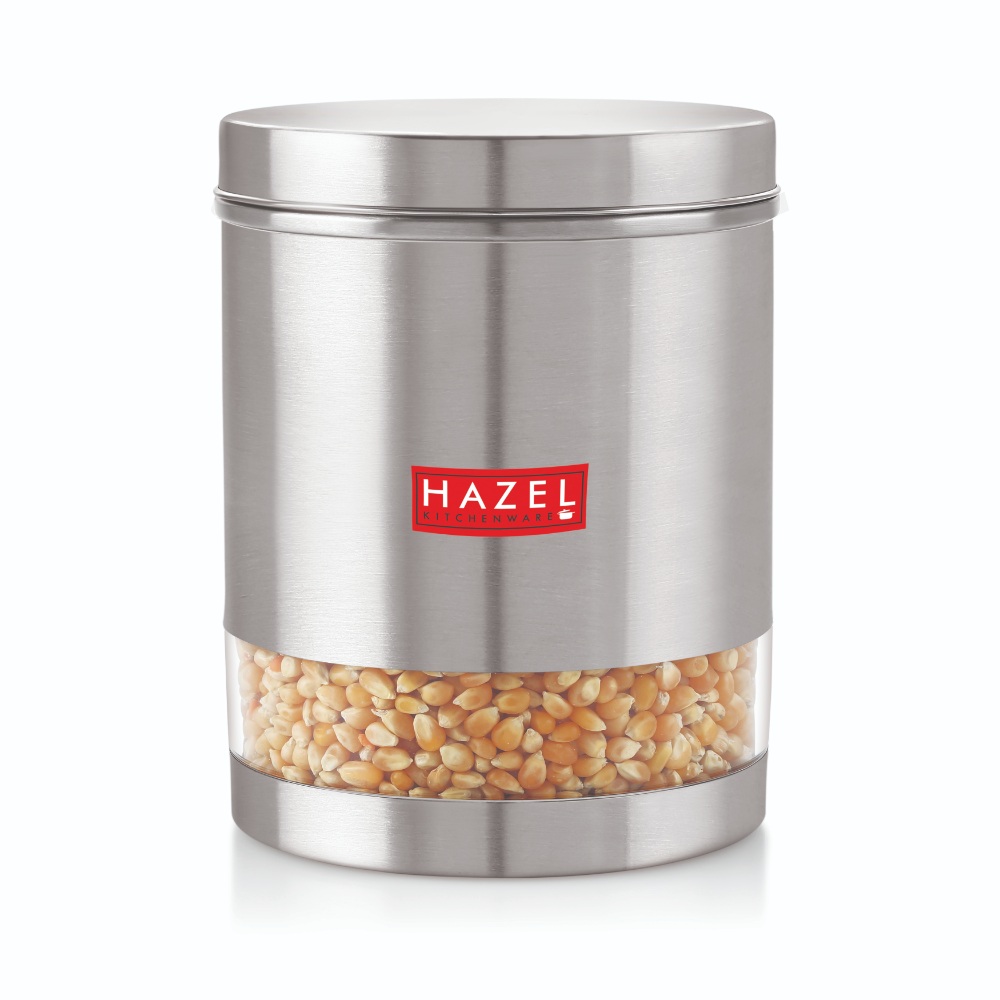 HAZEL Stainless Steel Containers Set For Kitchen Storage Transparent See Through Matt Finish Storage Jars Dabba, Set of 6, 2200 ML Each, Silver