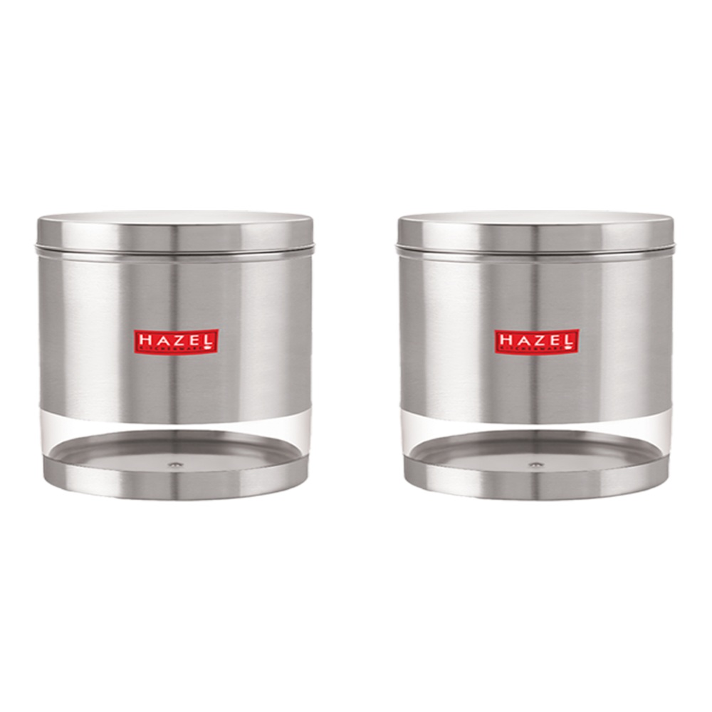 HAZEL Stainless Steel Containers Set For Kitchen Storage Transparent See Through Matt Finish Storage Jars Dabba, Set of 2, 2200 ML Each, Silver