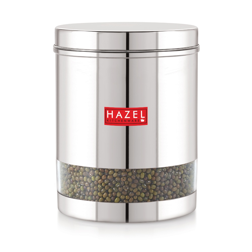 HAZEL Stainless Steel Containers Set For Kitchen Storage Transparent See Through Glossy Finish Storage Jars Dabba, Set of 3, 2200 ML Each, Silver