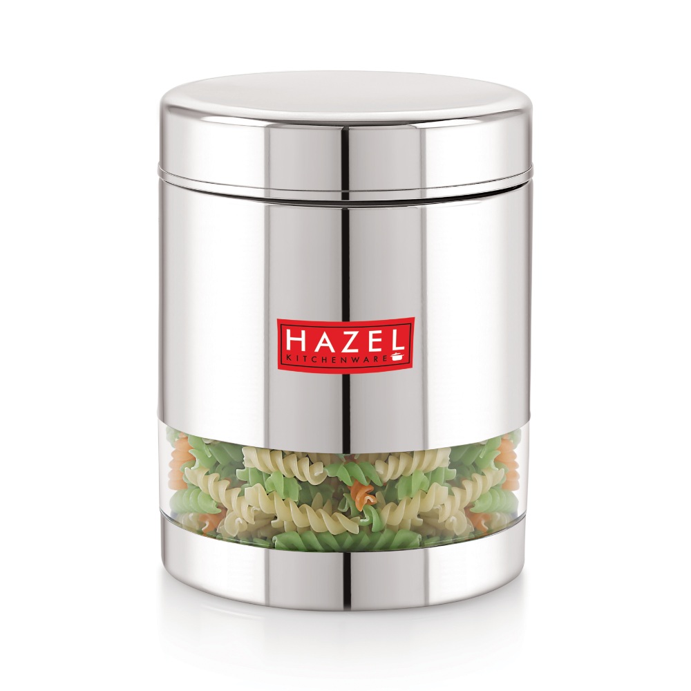 HAZEL Stainless Steel Containers Set For Kitchen Storage Transparent See Through Glossy Finish Storage Jars Dabba, Set of 5, 1000 ML Each, Silver