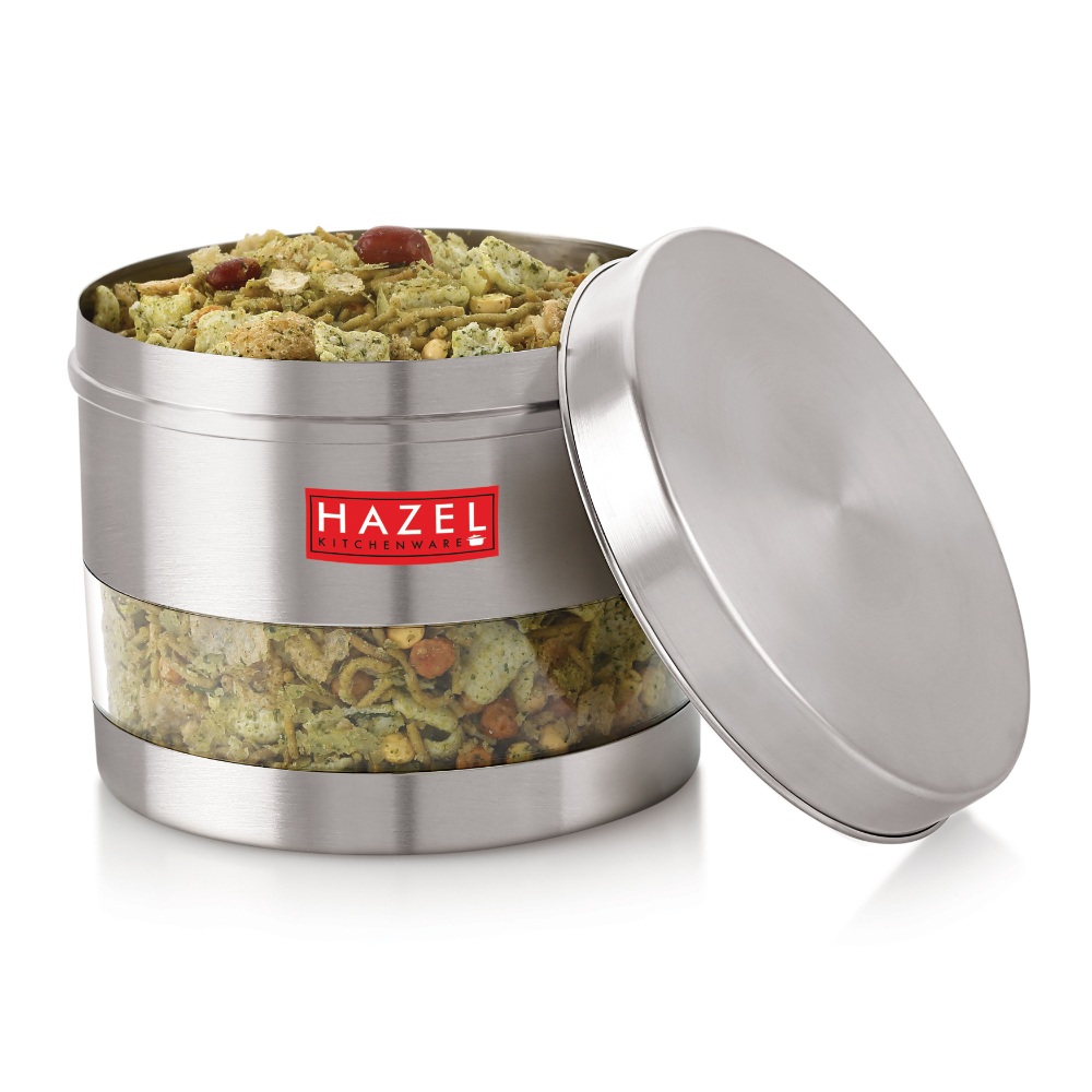 HAZEL Stainless Steel Containers Set For Kitchen Storage Transparent See Through Matt Finish Storage Jars Dabba, Set of 5, 1100 ML Each, Silver