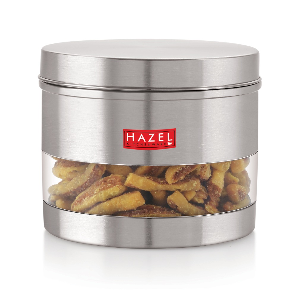 HAZEL Stainless Steel Containers Set For Kitchen Storage Transparent See Through Matt Finish Storage Jars Dabba, Set of 5, 1100 ML Each, Silver