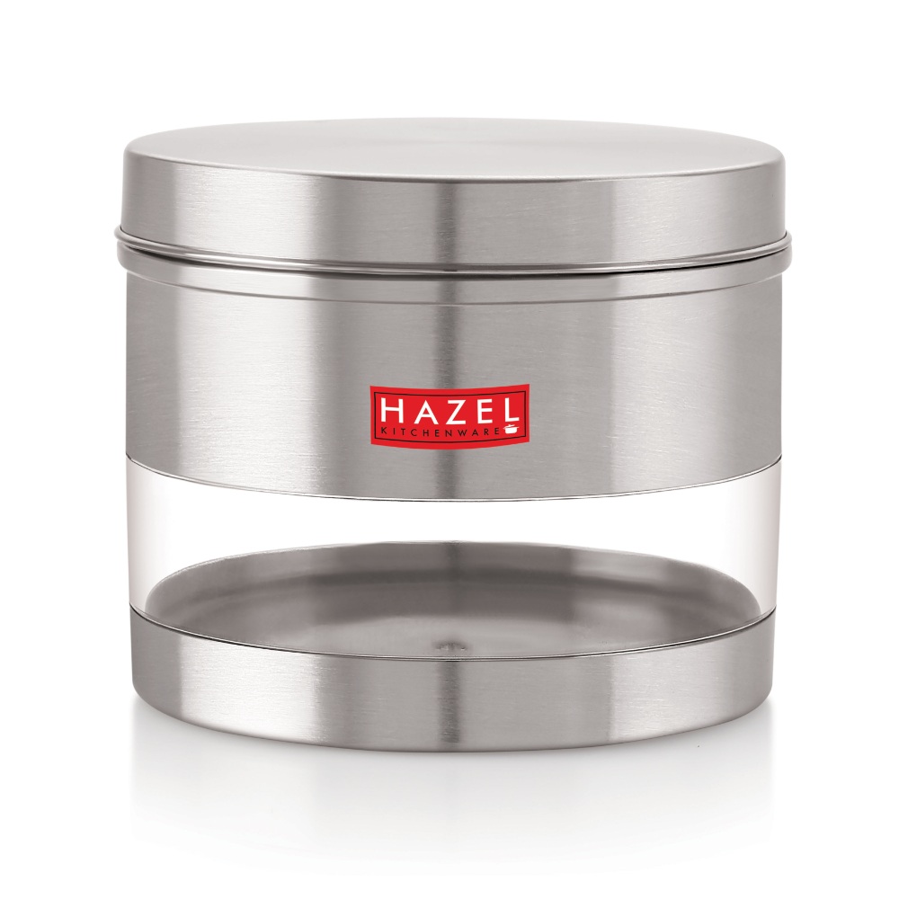 HAZEL Stainless Steel Containers Set For Kitchen Storage Transparent See Through Matt Finish Storage Jars Dabba, Set of 5, 1100 ML Each, Silver