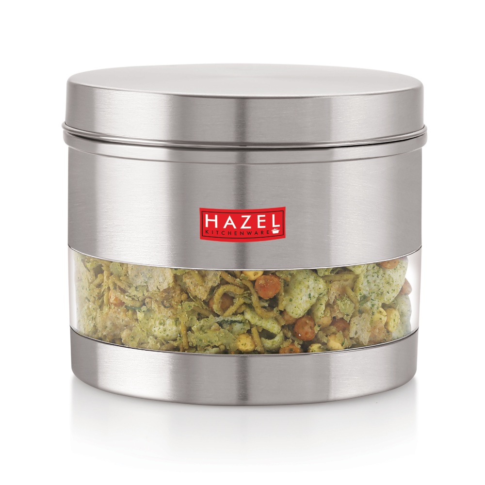 HAZEL Stainless Steel Containers Set For Kitchen Storage Transparent See Through Matt Finish Storage Jars Dabba, Set of 5, 1100 ML Each, Silver
