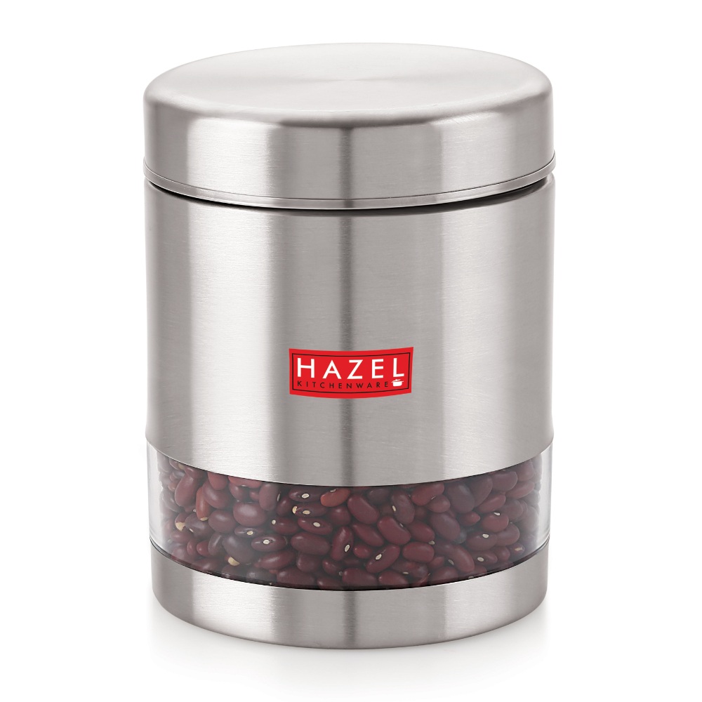 HAZEL Stainless Steel Containers Set For Kitchen Storage Transparent See Through Matt Finish Storage Jars Dabba, Set of 2, 1200 ML Each, Silver