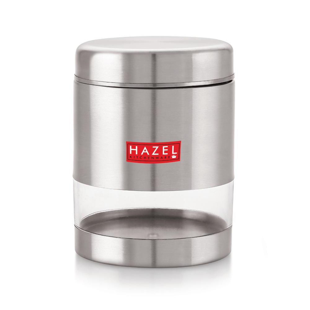 HAZEL Stainless Steel Containers Set For Kitchen Storage Transparent See Through Matt Finish Storage Jars Dabba, Set of 2, 1200 ML Each, Silver