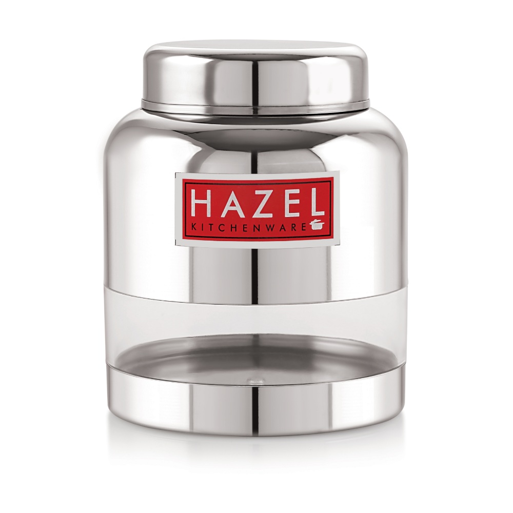 HAZEL Stainless Steel Transparent Glossy Finish Airtight See Through Container Barni Set of 4, 1000 ML, Silver