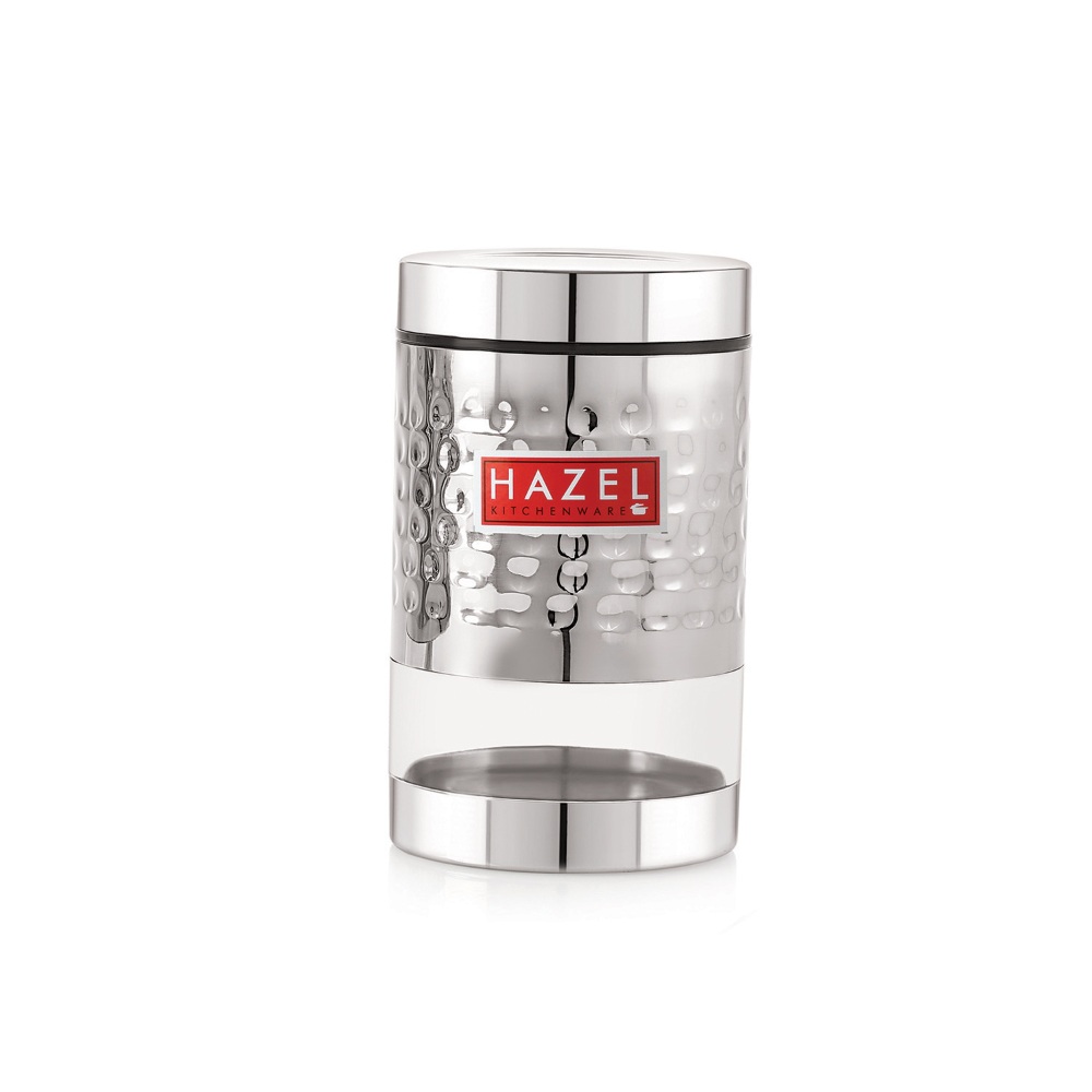 HAZEL Stainless Steel Hammered Finish Transparent Glossy See Through Container, Set of 2, 700 ML Each, Silver