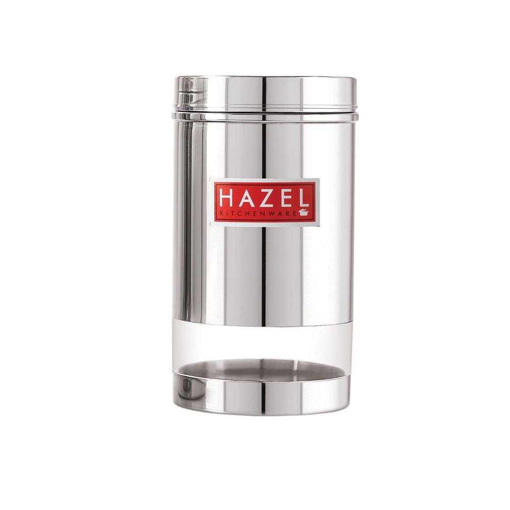 HAZEL Stainless Steel Transparent Glossy Finish See Through Container, Silver, Set of 5, 1200 Ml