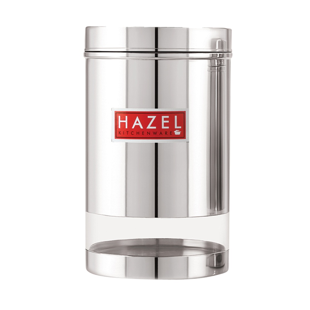 HAZEL Stainless Steel Transparent Glossy Finish See Through Container, Silver, Set of 4, 1700 Ml