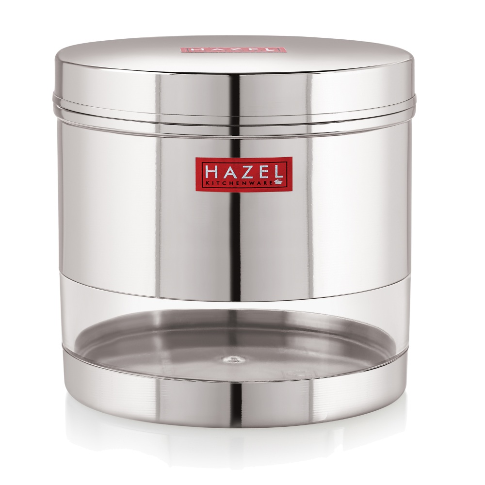 HAZEL Stainless Steel Transparent Wide Mouth See Through Container, Silver, Set of 6, 1100 Ml