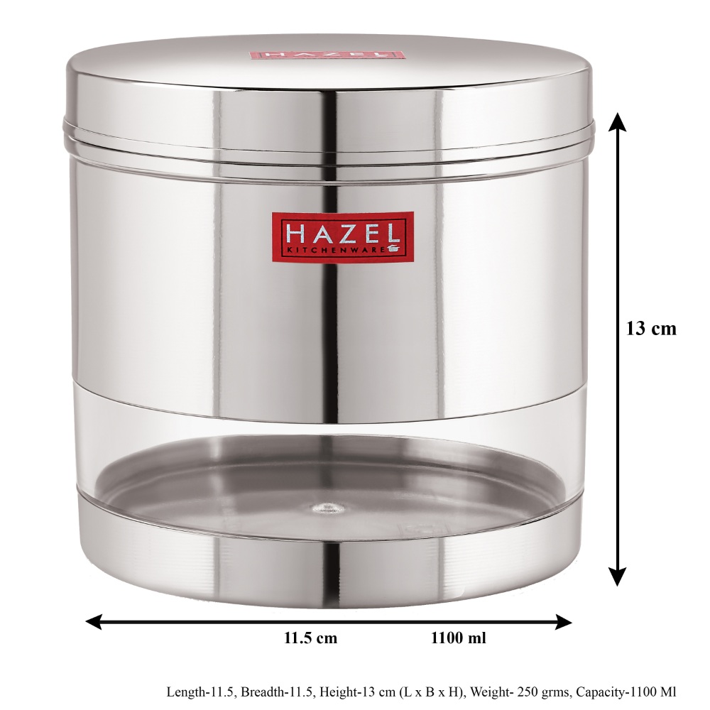 HAZEL Stainless Steel Transparent Wide Mouth See Through Container, Silver, Set of 6, 1100 Ml