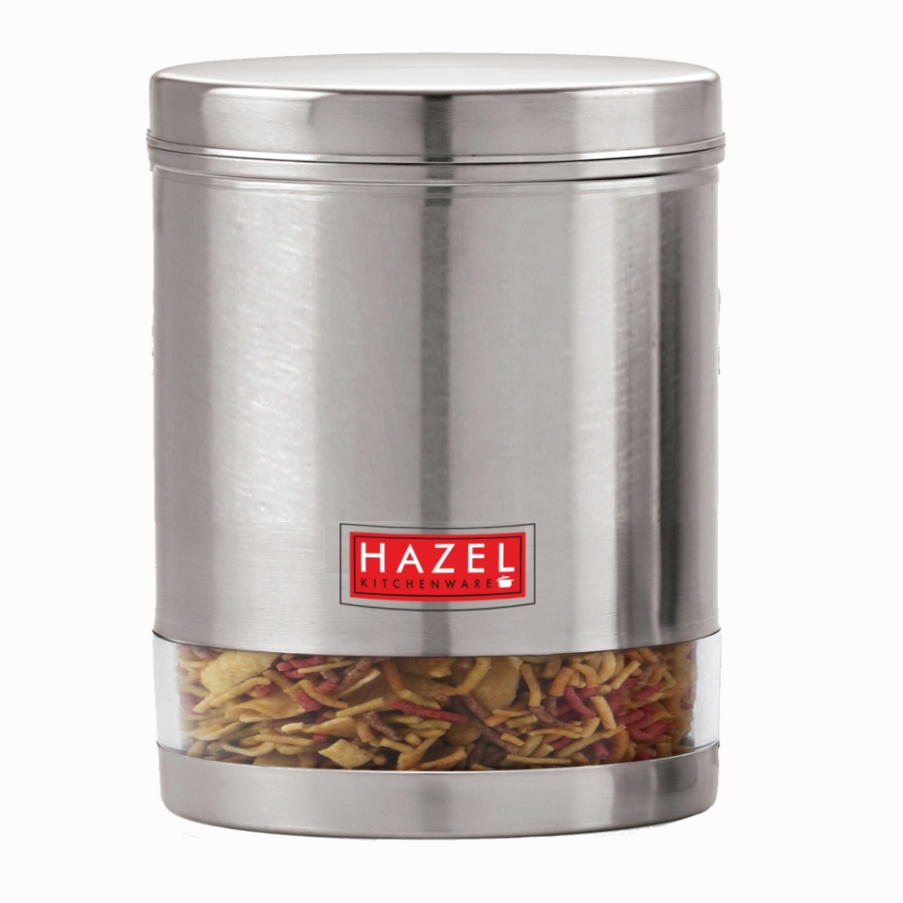 HAZEL Stainless Steel Transparent Wide Mouth See Through Container, Silver, Set of 5, 1350 Ml