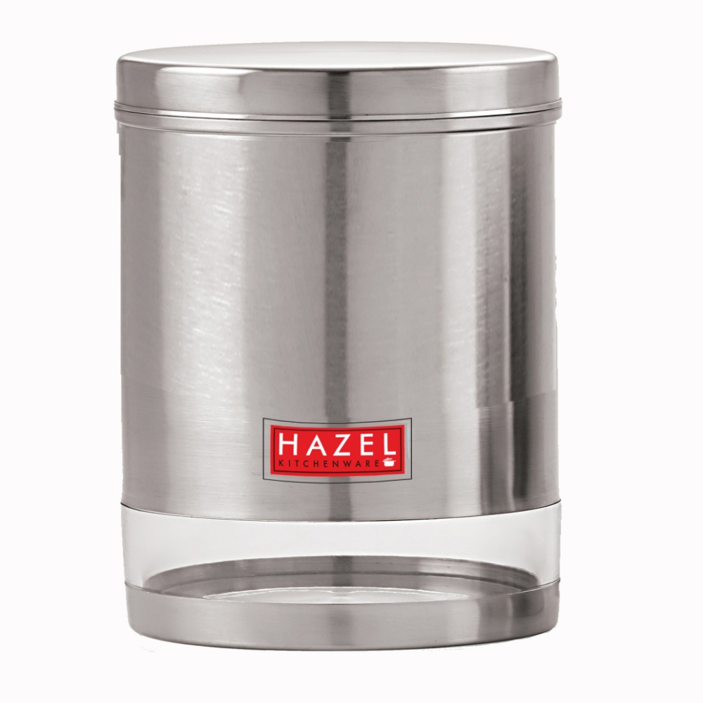 HAZEL Stainless Steel Transparent Wide Mouth See Through Container, Silver, Set of 5, 1350 Ml