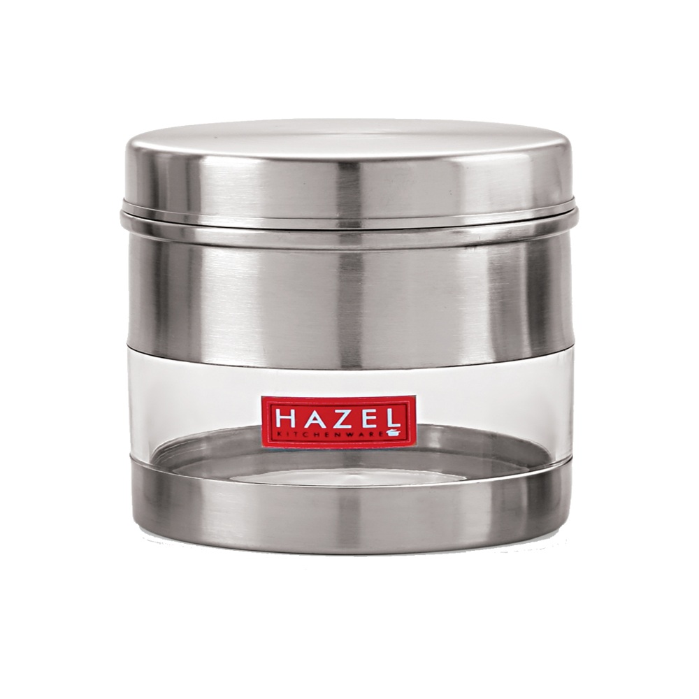 HAZEL Stainless Steel Transparent Wide Mouth See Through Container, Silver, Set of 3, 750 Ml