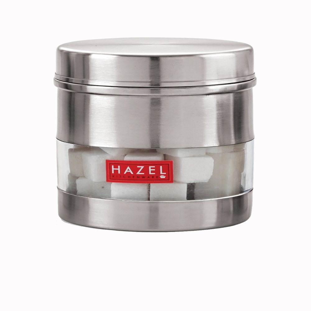 HAZEL Stainless Steel Transparent Wide Mouth See Through Container, Silver, Set of 2, 750 Ml