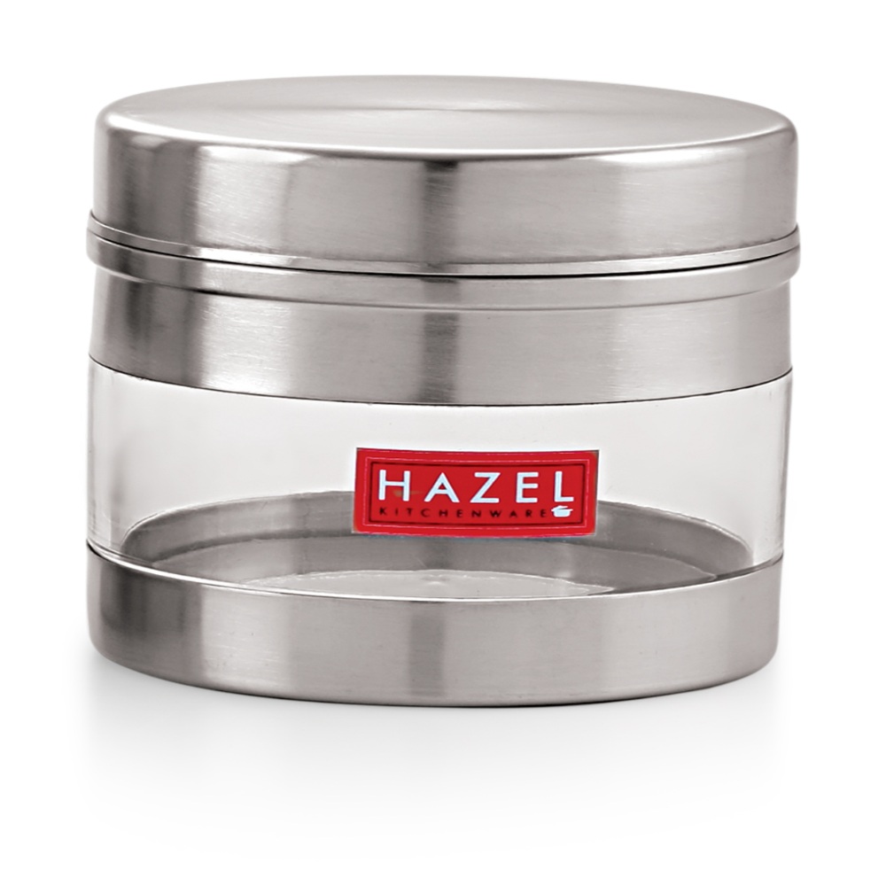 HAZEL Stainless Steel Transparent Wide Mouth See Through Container, Silver, Set of 5, 500 Ml