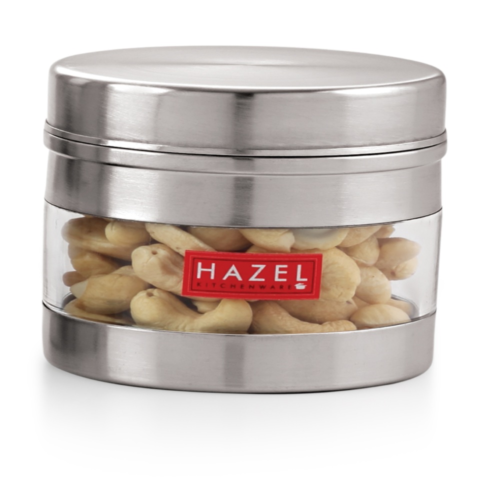 HAZEL Stainless Steel Transparent Wide Mouth See Through Container, Silver, Set of 5, 500 Ml