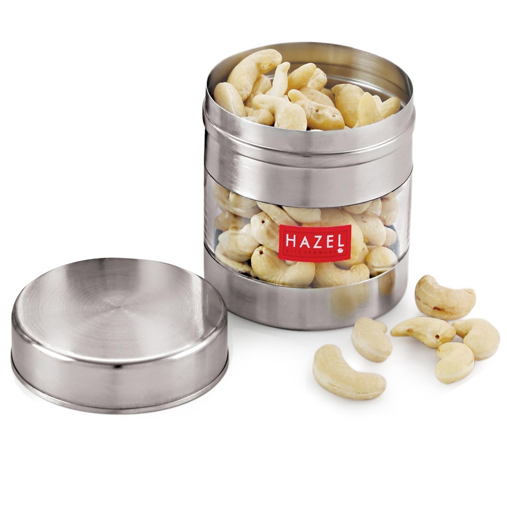 HAZEL Stainless Steel Transparent Wide Mouth See Through Container, Silver, Set of 3, 500 Ml