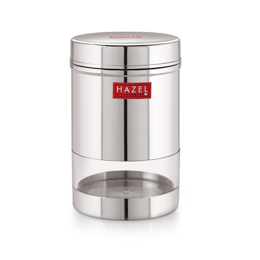 HAZEL Stainless Steel Transparent Wide Mouth See Through Container, Silver, Set of 6, 600 Ml