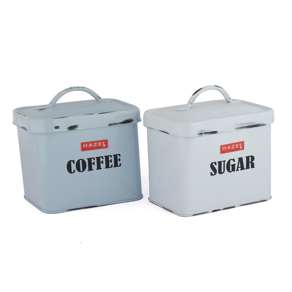 HAZEL Antique Rectangle Coffee & Sugar Storage Canister Container With Handle, Set of 2, 1150ML