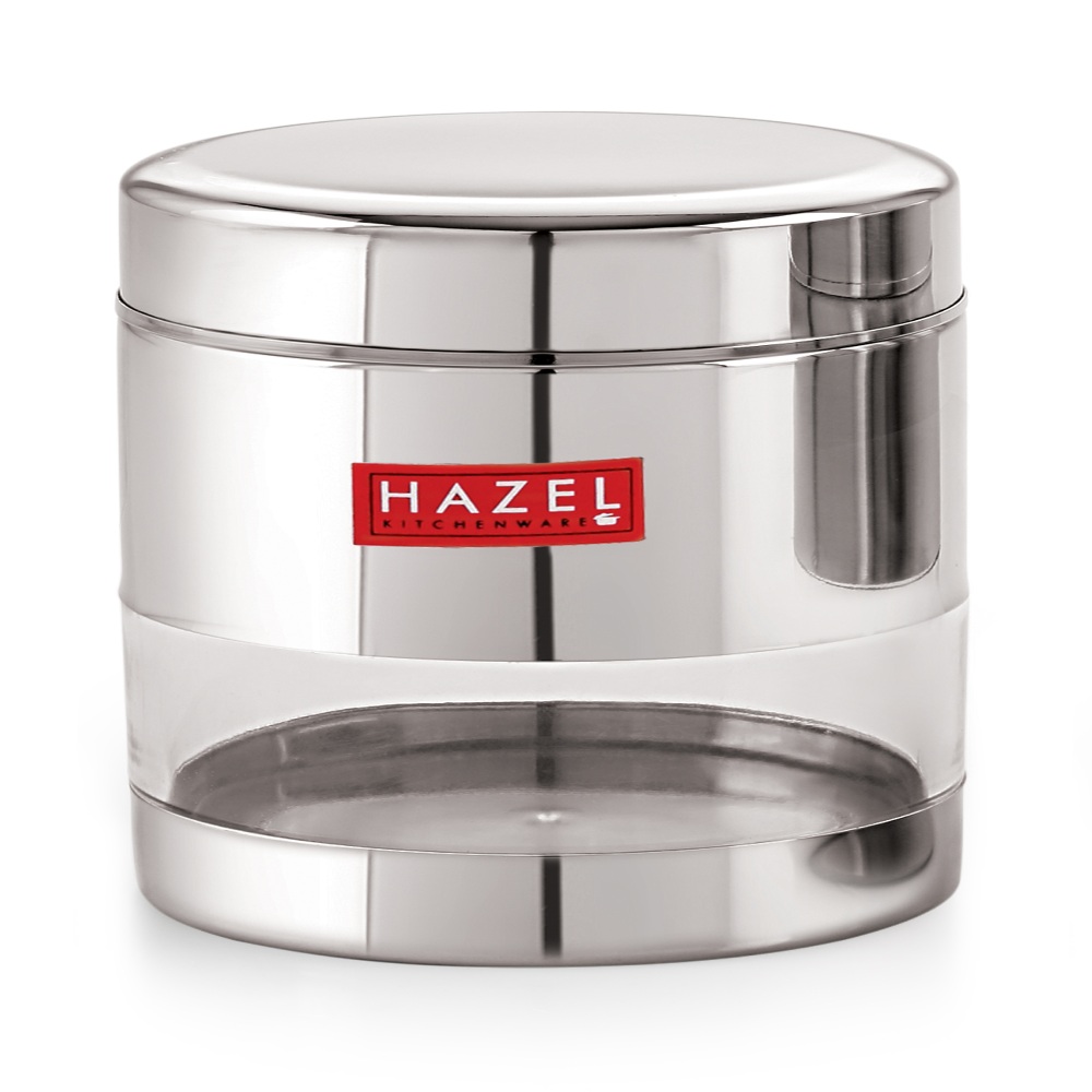 HAZEL Stainless Steel Transparent Glossy See Through Container, Silver, Set of 6, 400 ML