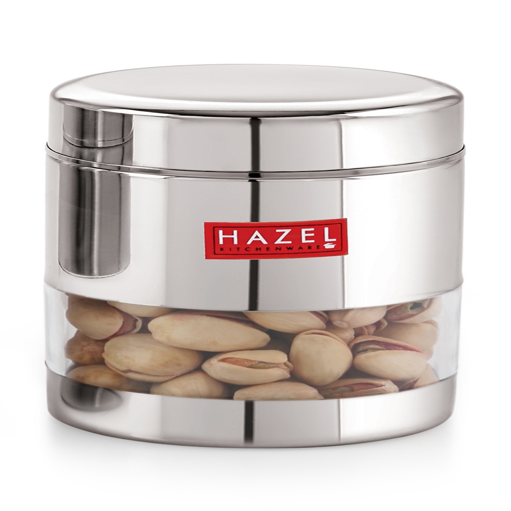 HAZEL Stainless Steel Transparent Glossy See Through Container, Silver, Set of 5, 400 ML