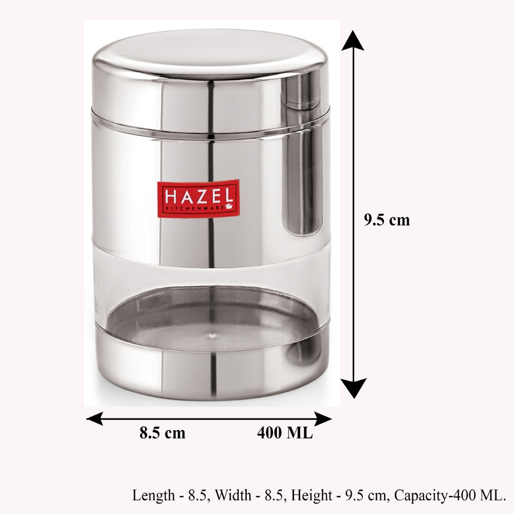 HAZEL Stainless Steel Transparent Glossy See Through Container, Silver, Set of 5, 400 ML