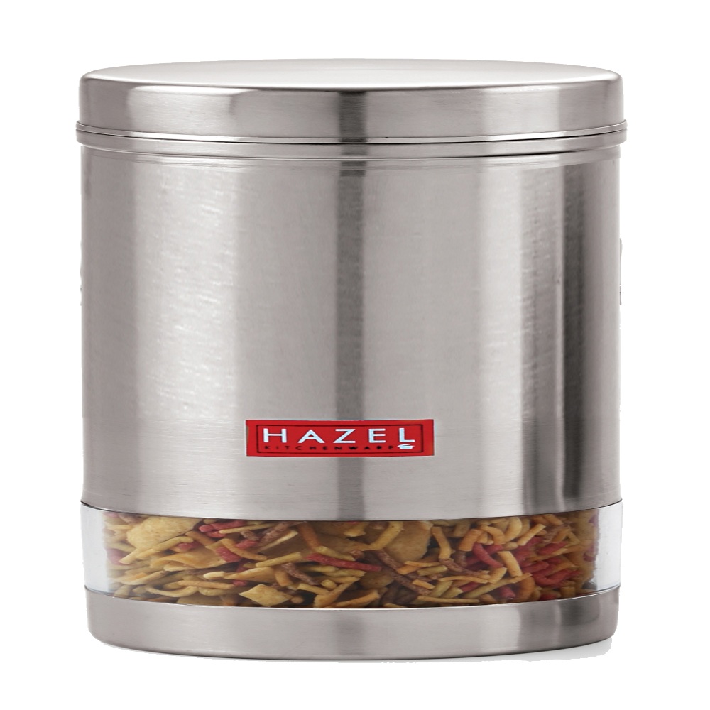 HAZEL Stainless Steel Transparent See Through Container, Silver,Set of 2, 1 Ltr