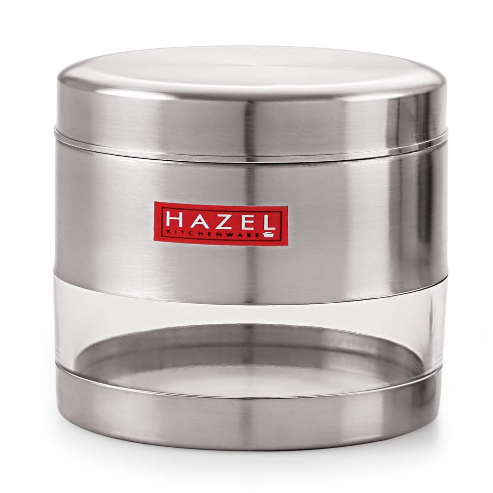 HAZEL Stainless Steel Transparent Matt Finish See Through Container Set of 6, Silver, 500 ML Each