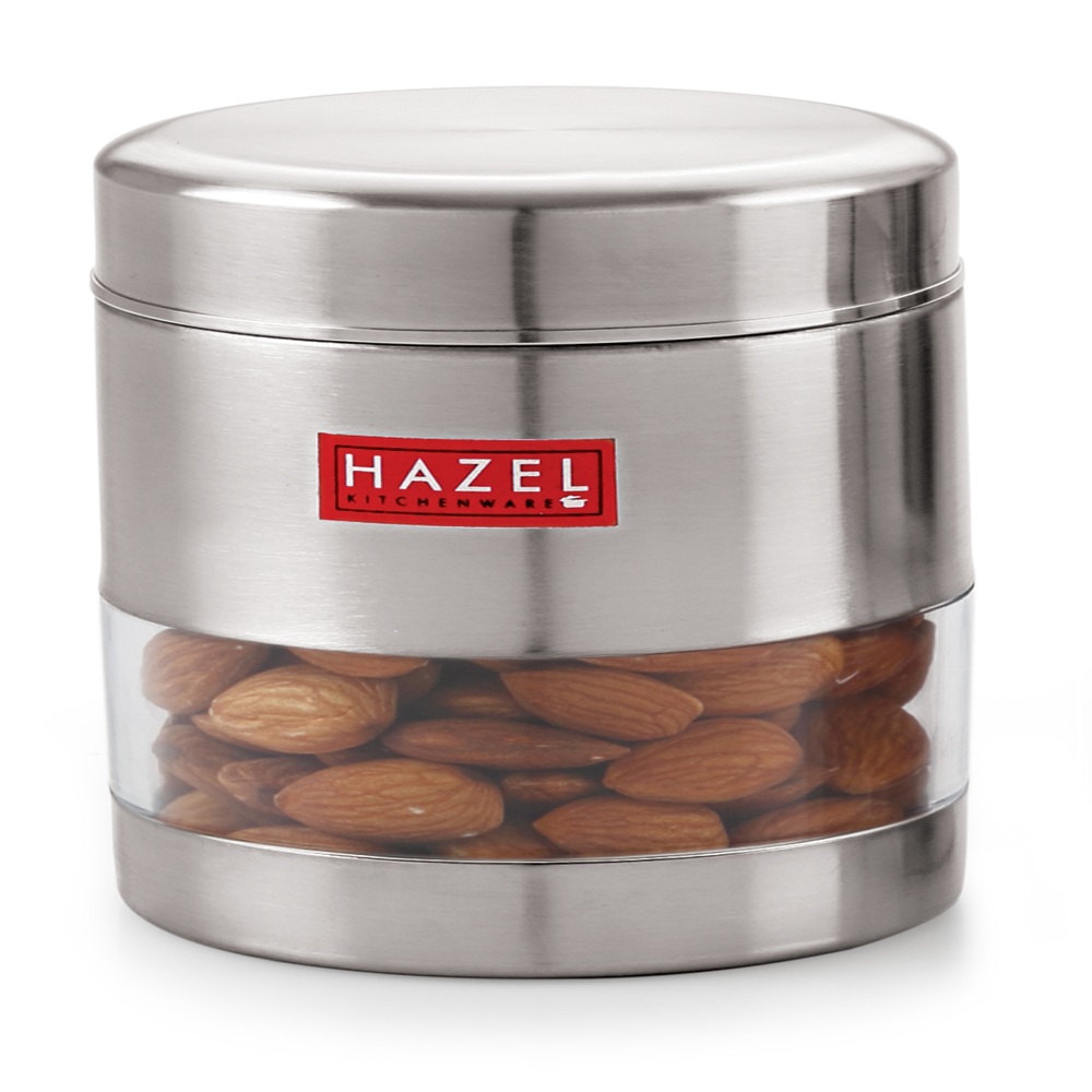 HAZEL Stainless Steel Transparent Matt Finish See Through Container Set of 6, Silver, 500 ML Each