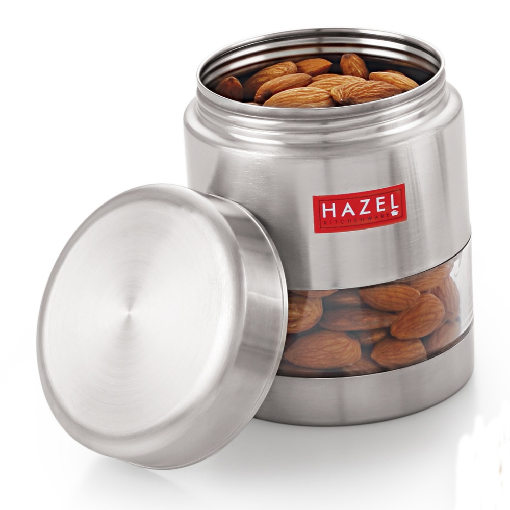 HAZEL Stainless Steel Transparent Matt Finish See Through Container Set of 4, Silver, 500 ML Each