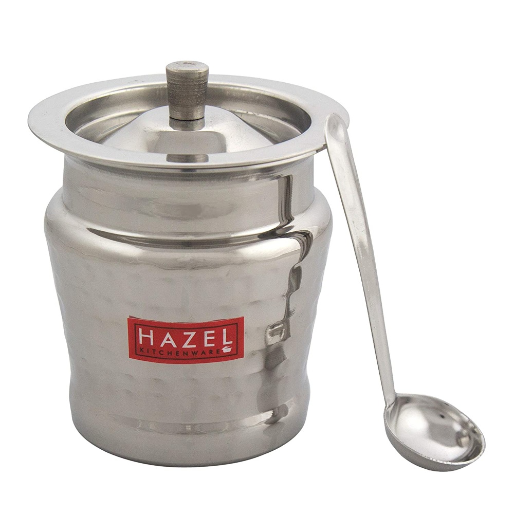 HAZEL Stainless Steel Strawberry Hammered Finish Oil Ghee Pot, 300 ml, Silver