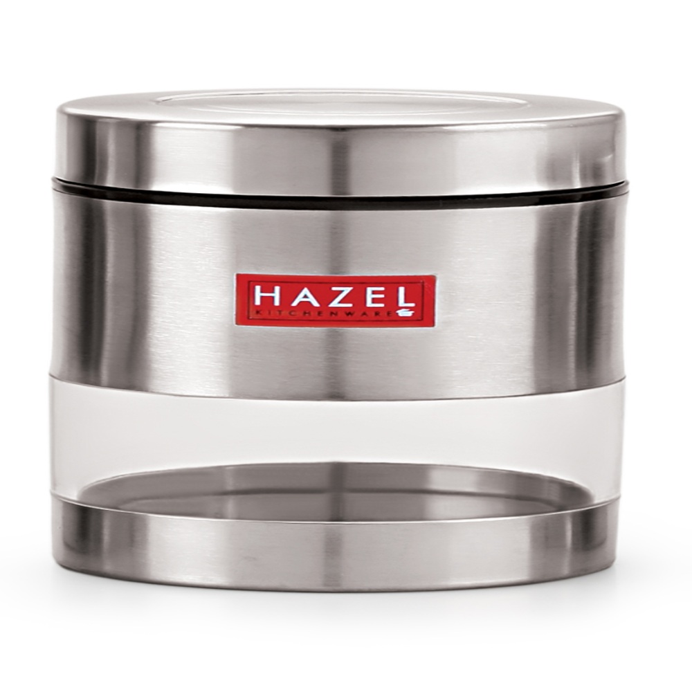 HAZEL Stainless Steel Transparent See Through Container Set of 6, Silver, 500 ML Each