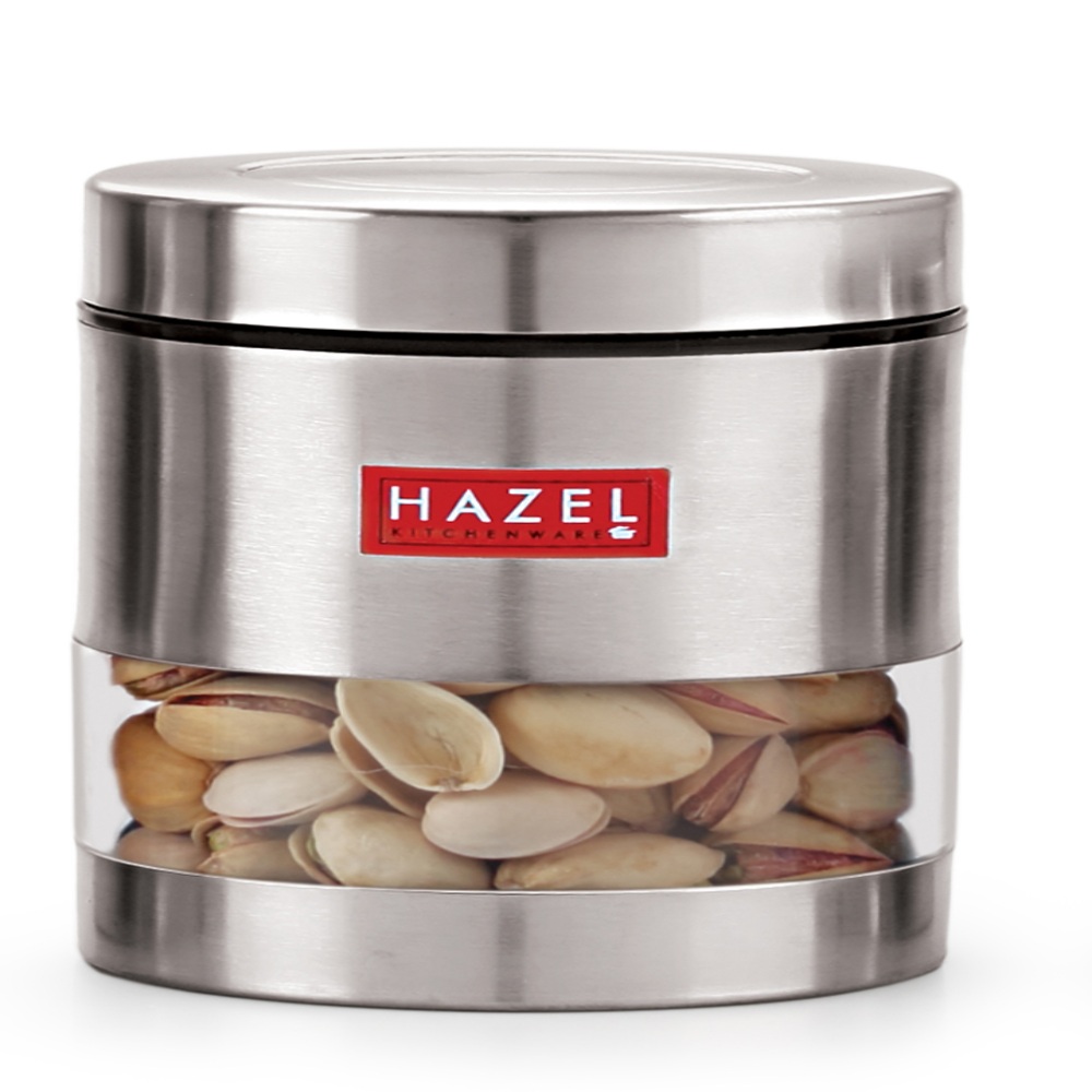 HAZEL Stainless Steel Transparent See Through Container Set of 6, Silver, 500 ML Each