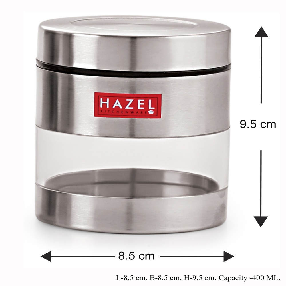 HAZEL Stainless Steel Transparent See Through Container Set of 6, Silver, 400 Ml Each