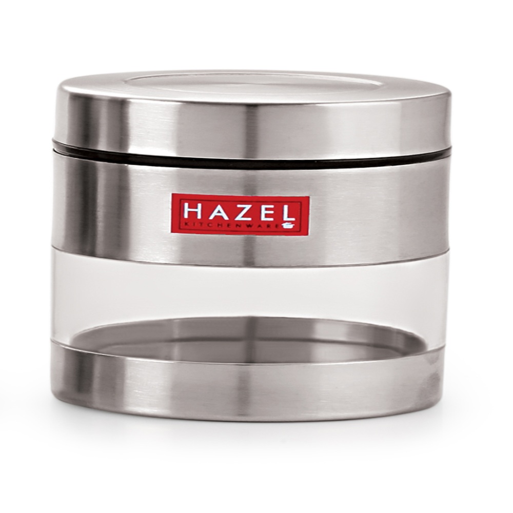 HAZEL Stainless Steel Transparent See Through Container Set of 4, Silver, 400 Ml Each