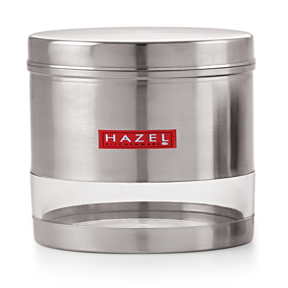 HAZEL Stainless Steel Transparent See Through Container Set of 6, Silver, 600 Ml Each