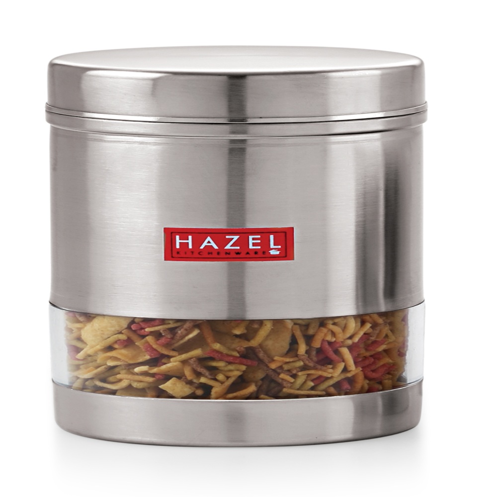 HAZEL Stainless Steel Transparent See Through Container Set of 6, Silver, 600 Ml Each