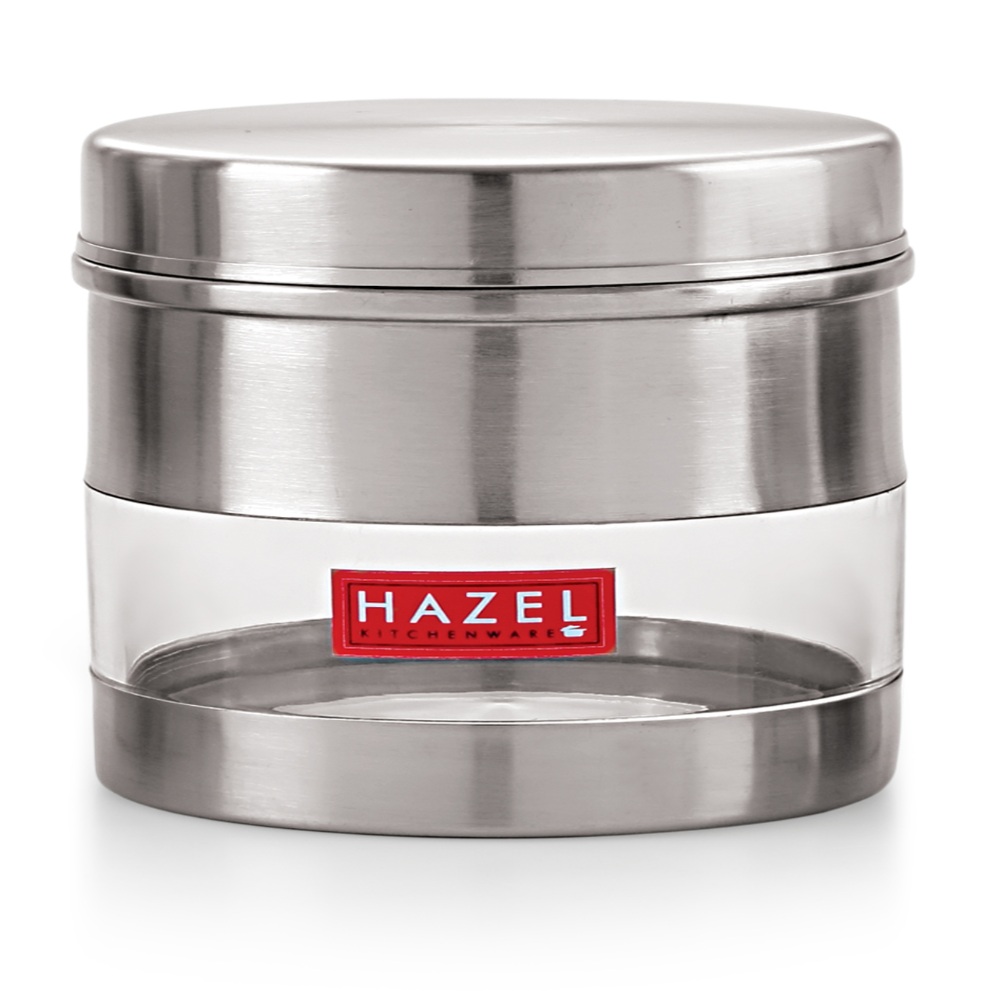 HAZEL Stainless Steel Transparent See Through Container Set of 3, Silver, 400 Ml Each