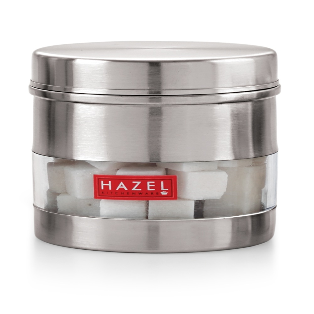 HAZEL Stainless Steel Transparent See Through Container Set of 3, Silver, 400 Ml Each