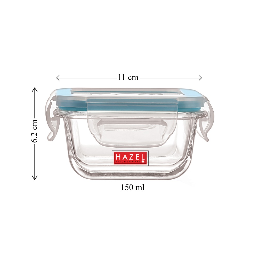 HAZEL Borosilicate Glass Square Airtight & Leak Proof Container, Set of 2 (2 x 150 ml) - Transparent
