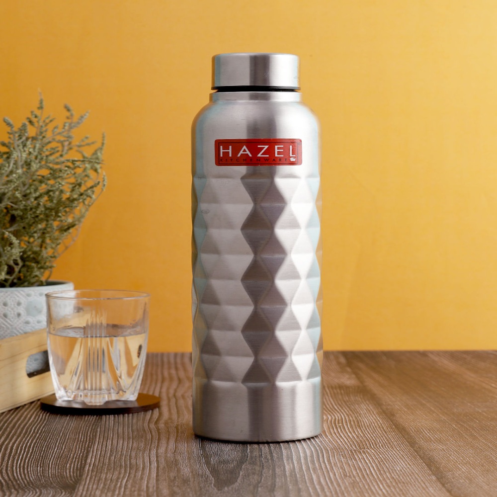 Steel Water Bottle 1 Litre By HAZEL Loch S1 | Stainless Steel Single Wall Fridge Water Bottle For Office | School | Trekking | Hiking | Travel, Set of 6